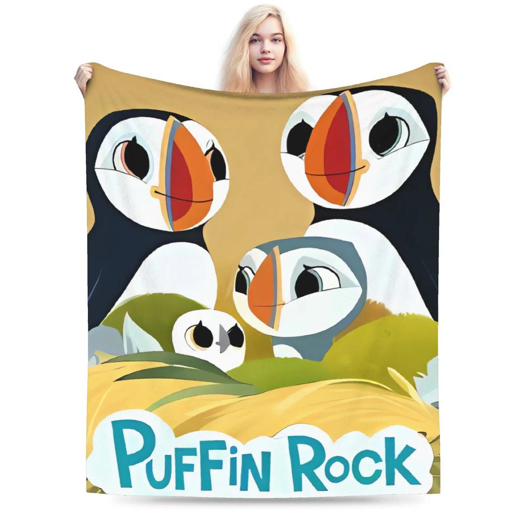 Puffin Rock Warm Soft Graphic Plush Throw Blanket for Kids Bedroom Flannel Bedspread Cover