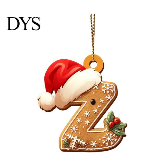 Reusable Acrylic Snowflake Berry Ornaments 2D Flat Christmas Ornaments, Gingerbread Letter Pendant with Santa Claus, Decorative Cookie Initial