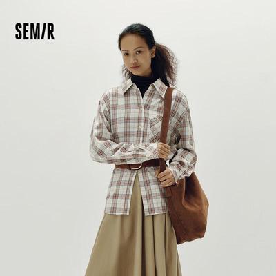 Semir Women's Plaid Drop-Shoulder Long-Sleeve Shirt