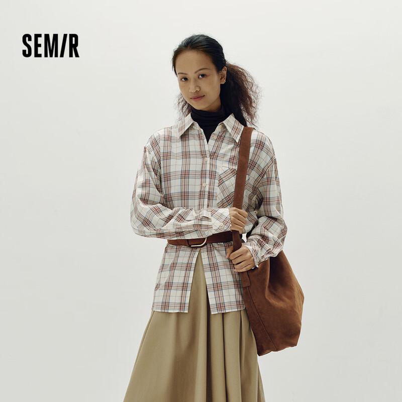 Женская клетчатая рубашка Semir спущенного плеча и длинным рукавом M
