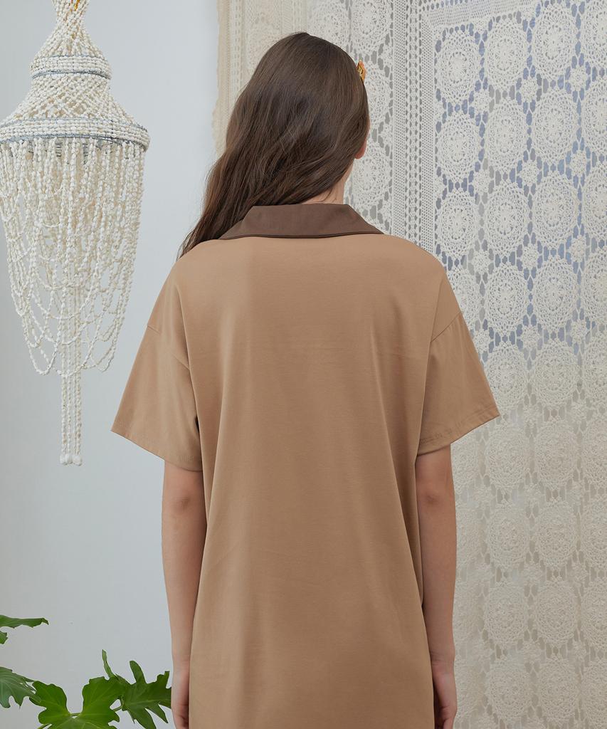 Dear Fear Button Collar T-Shirt Dress Beige