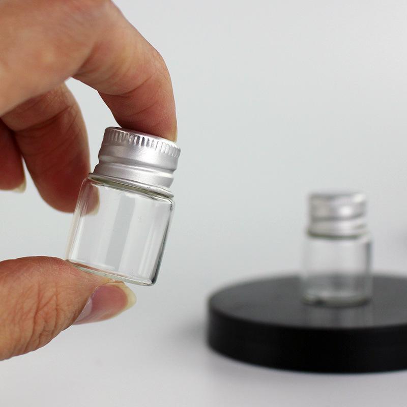 1mL Drift Bottle: Wood Stopper, Glass, Aluminum Lid – Creative Mini Wishing Bottle for Decor.