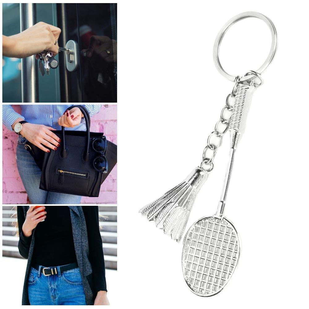 12pcs Metal Material Badminton Keychain Charm Mini Size Badminton Racket Keychain Purse Decoration