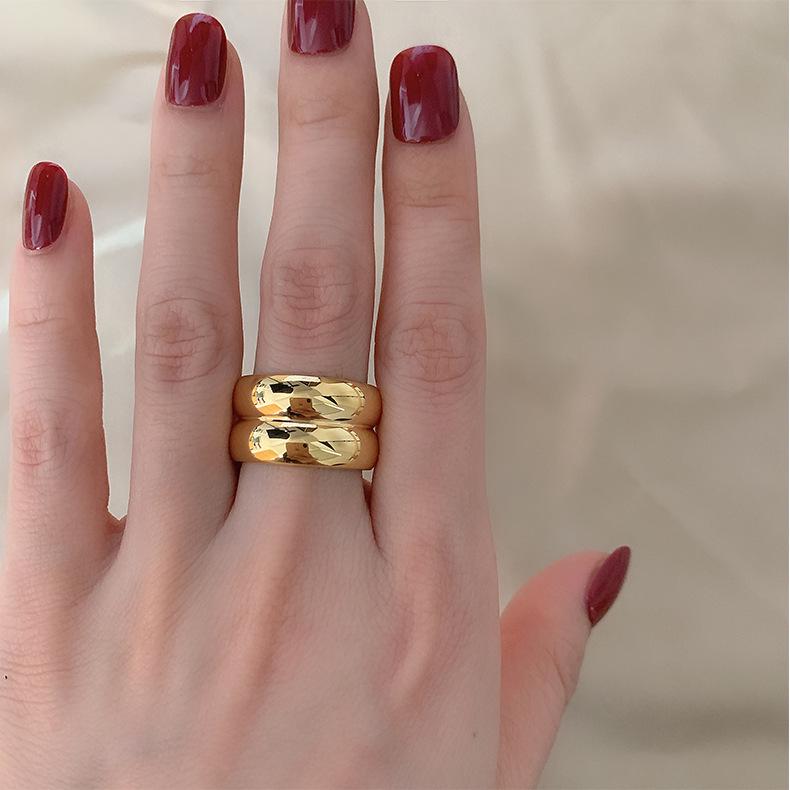 18K Gold-Plated Titanium Steel Wide Band Ring for Women