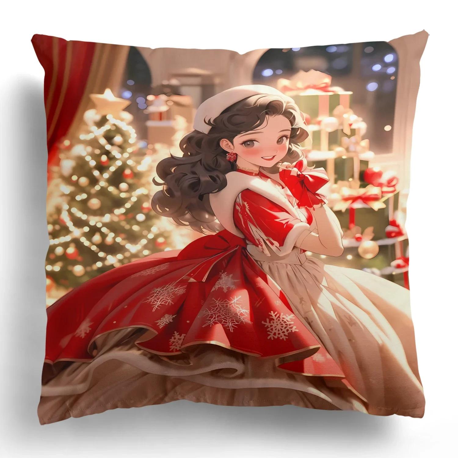 

Christmas Decoration Kawaii Disney Elsa Princess Decorative Pillowcase Living Room Cushion Cover Room Decoration Christmas Gift 40cmx40cm