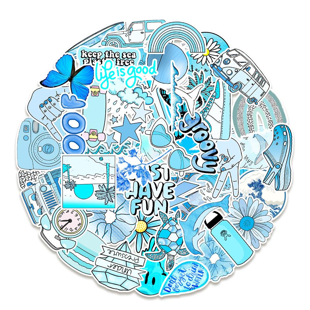 

50 New Blue Small Fresh Graffiti Stickers Water Cup Mobile Phone Computer Waterproof Stickers