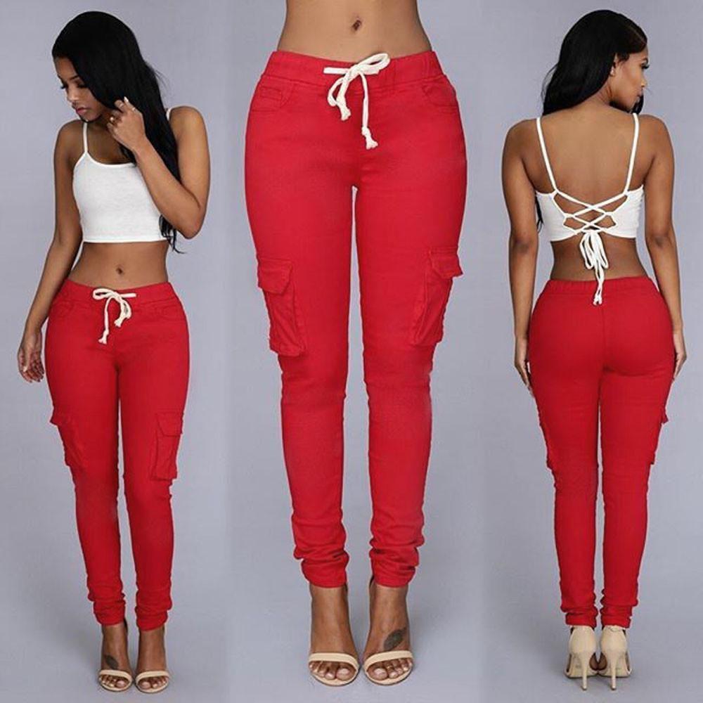 Fashionable Sexy Women High Waist Stretch Slim Casual Pants With Elegant Pockets