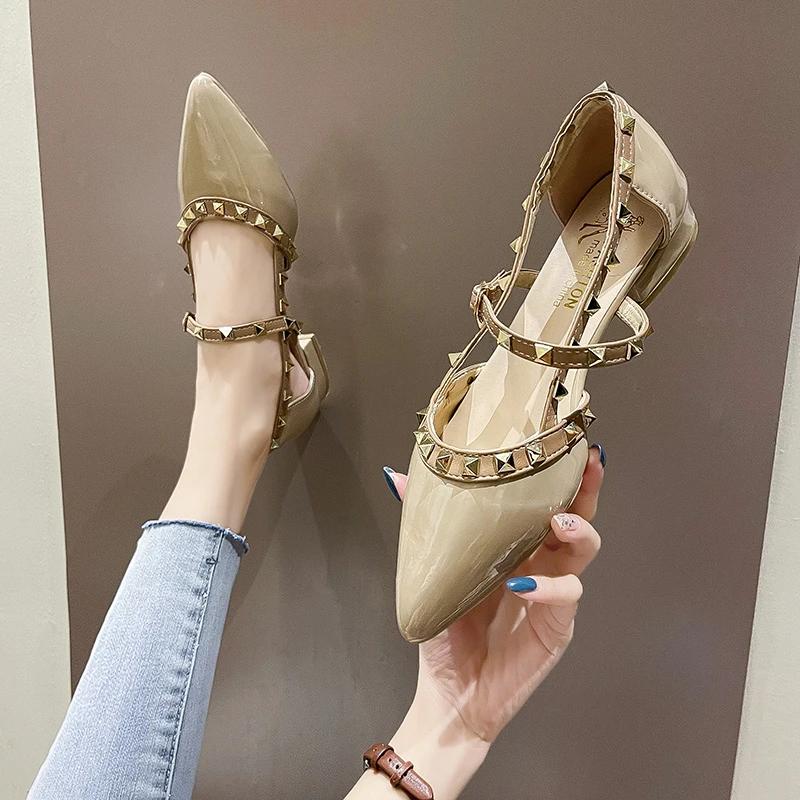 Women's Sandals 2025 New Rivet In Heel Shoe Pointed Toe Comfortable Platform Bun Head Low Heels Behind Empty Elegant Women Shoes