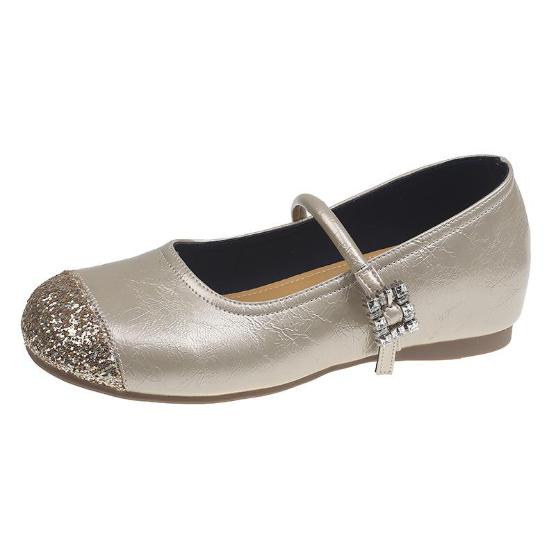 

French rhinestone silver ballet loafers women s 2025 autumn word with shallow mouth inner height increase Mary Jane single shoes women 40 шампанського