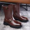 2026Men's Boots High Quality Patent Leather Mid-calf Boots Fashion Motorcycle Boots Men's High-top Knight Boot Botas Para Hombre