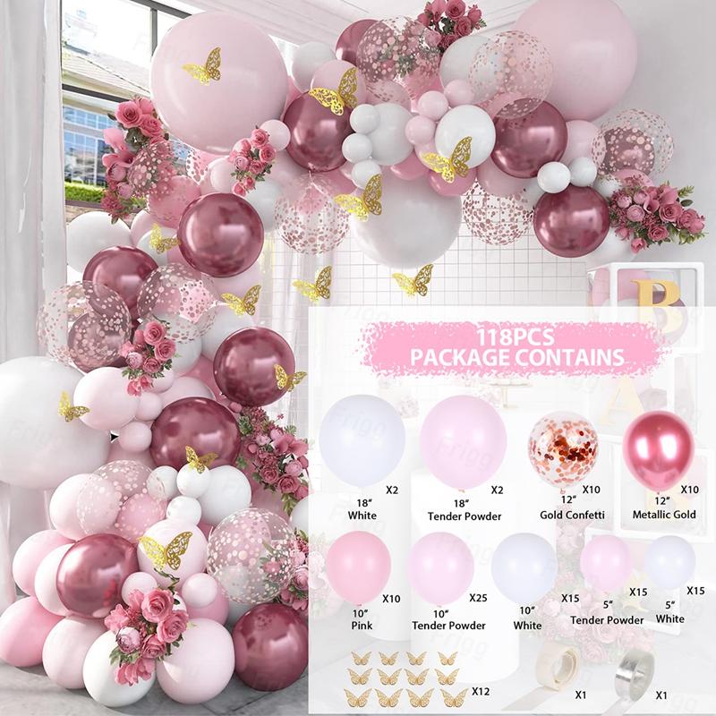 

Red Pink Butterfly Balloon Garland Arch Kit Birthday Party Decoration Kids Wedding Birthday Decor Baby Shower Girl Latex Baloon 7inch