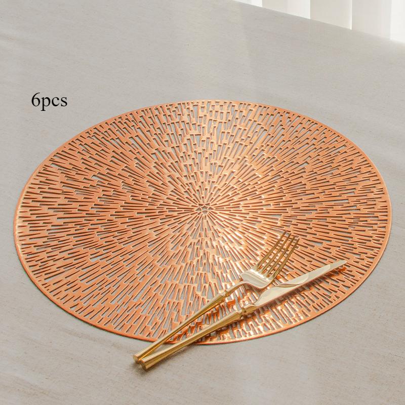 

6pcs Round Placemat PVC Table Mat Insulation Mat Hollow Environmentally Friendly and Durable Restaurant Western Place Mat 38x38cm&Round