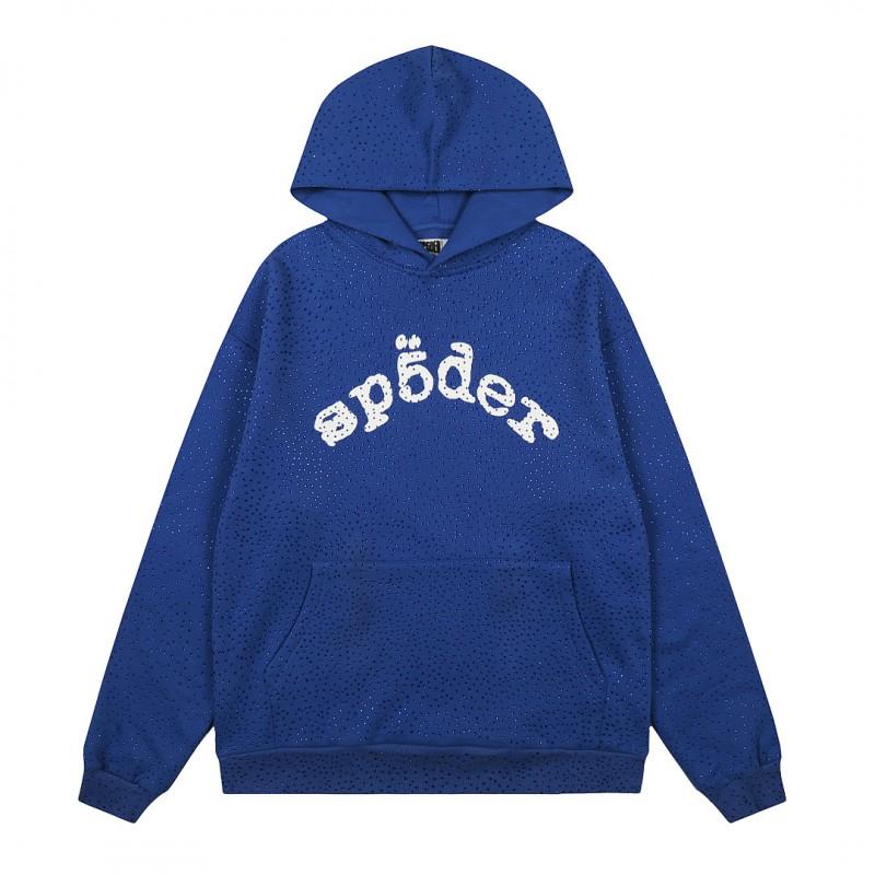 Felpa Sp5der Oversize Spessa in Pile con Stampa a Foglia Ragnatela Design Uomo Inverno Casual