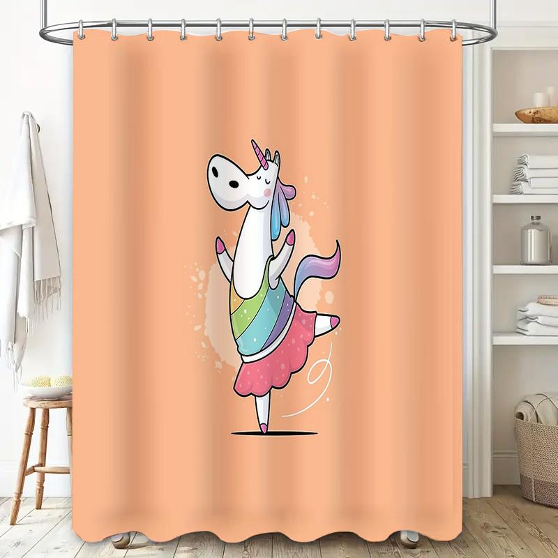 Cute Unicorn Shower Curtain Rainbow Horse Kids Bathroom Decor Set Waterproof Fabric Backdrop