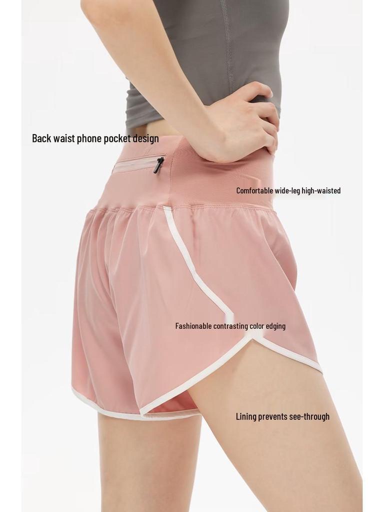 2023 Women's Quick-Dry High-Waist Running Shorts with Phone Pocket and Anti-Exposure Feature
