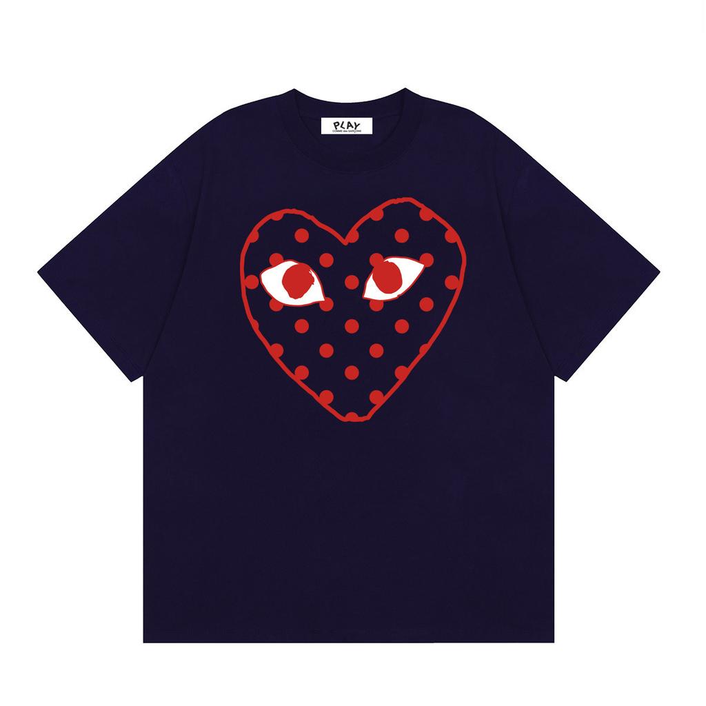 Unisex Crew Neck Short Sleeve Loose Fit Japanese Fresh T-Shirt Heart Geometric Print 100% Cotton Top