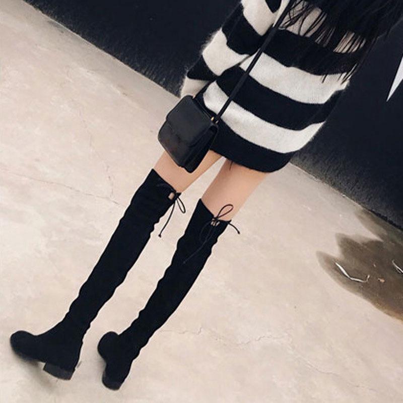knee boots winter velvet new small elastic thin boots thick heel long boots high boots women