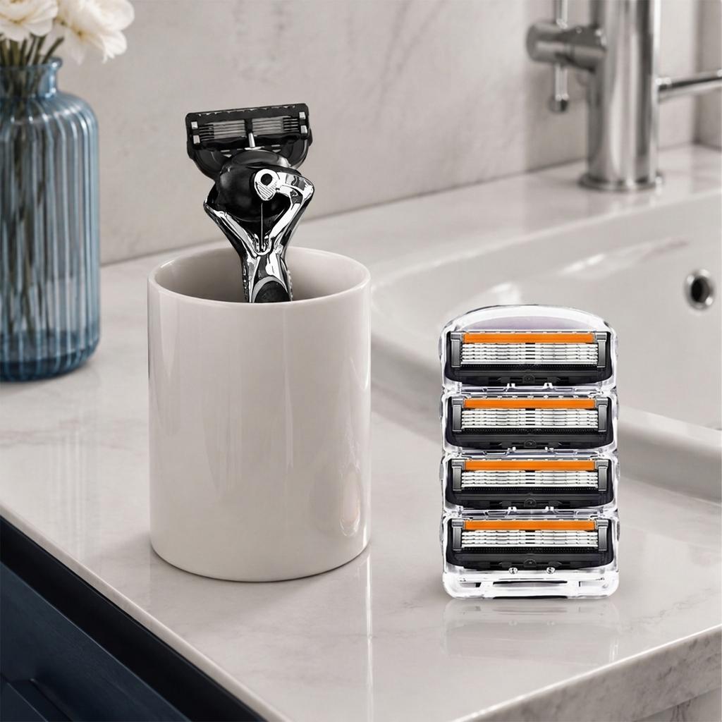 1 handle + 24 blades – disposable razors for men, manual straight razor set for men, 5-layer safety razor blades, refillable metal blades