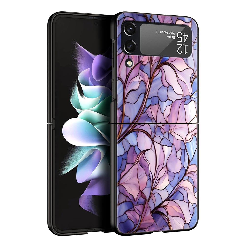 Phone Case for Samsung Galaxy Z Flip 3 4 5 6 7 Folding Shell For Samsung Z Flip4 Flip5 PC Hard Cover Flower marble Geometry
