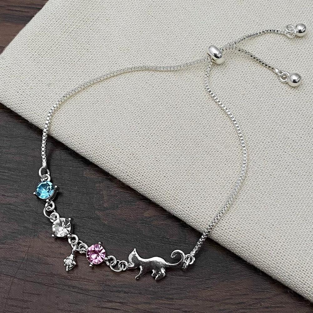 New Silvery Geometric Sparkling Zircon Cat Bracelet for Women Unique Trend Fashion Personality Sweet Versatile Jewelry Gift