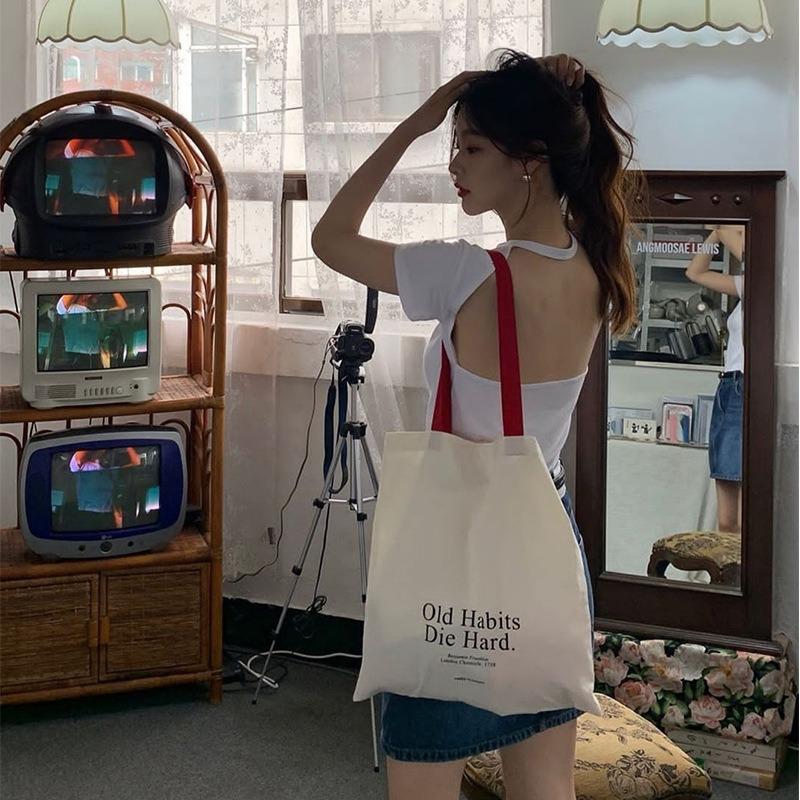 Simple Letters Large Capacity Shoulder Canvas Bag