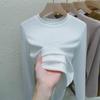 2025 Women's Stretch Cotton Long Sleeve T-shirt, Solid Color, Round Neck, Korean Style Top