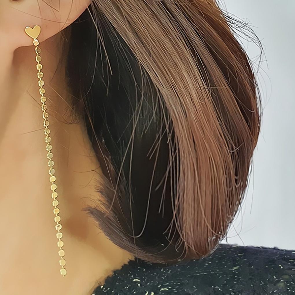 

Women s Titanium 15K Gold Plated Long Coin Heart Earrings gold