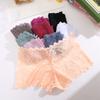4pcs/SET Women's Lace Hollow Out Boyshorts Underwear Sexy Floral Print Panties Female Low Waist Perspective Lingerie BoxerShorts