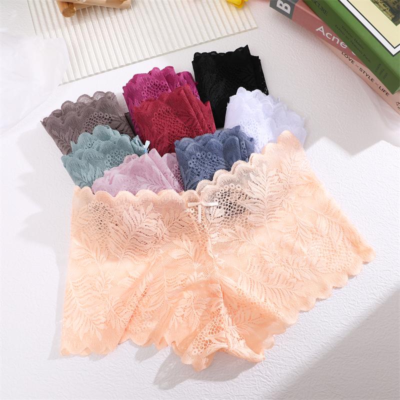 4 Stück/SET Damen Spitzen Hollow Out Boyshorts Unterwäsche Sexy Blumendruck Slips Weiblich Niedrige Taille Perspektive Lingerie Boxershorts