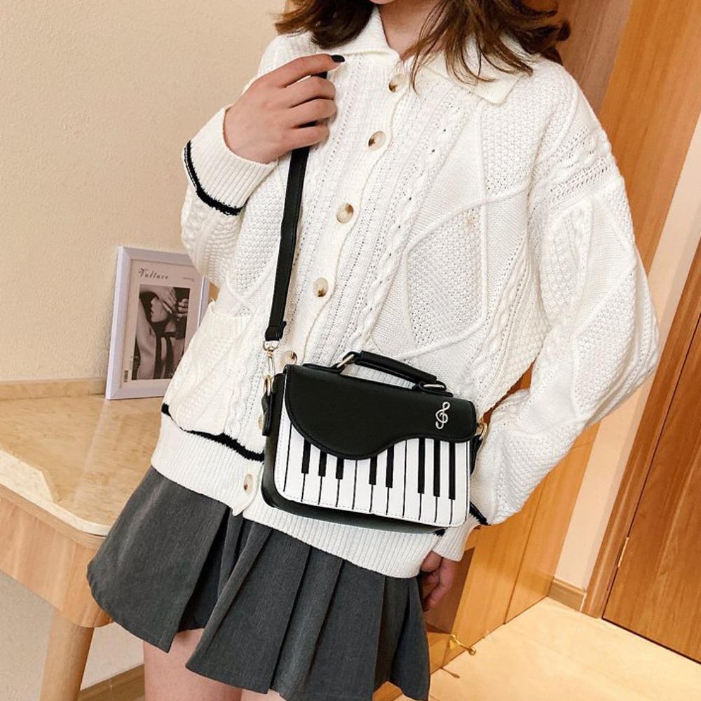Vintage Piano Pattern Shoulder Bag Crossbody PU Leather Bag Trendy Mini Square Bag  Shopping