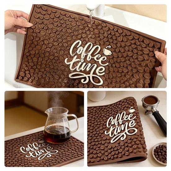 Coffee Bar Mat for Countertop 18x12 Inches Coffee Maker Mat Rubber Espresso Machine Mat Coffee Time Slogan Barista Station Mat