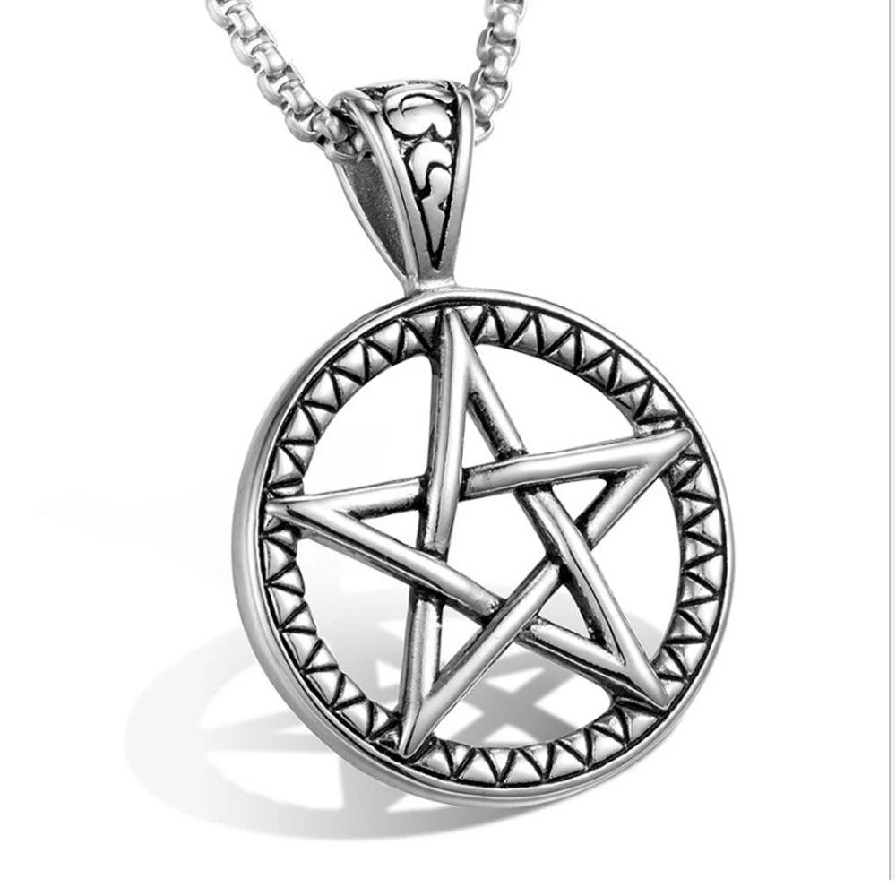 316L Rostfritt Stål Pentagram Hänge Halsband Vintage Satan Punk Hip Hop Biker Berlock Pentagram Halsband Smycken Grossist