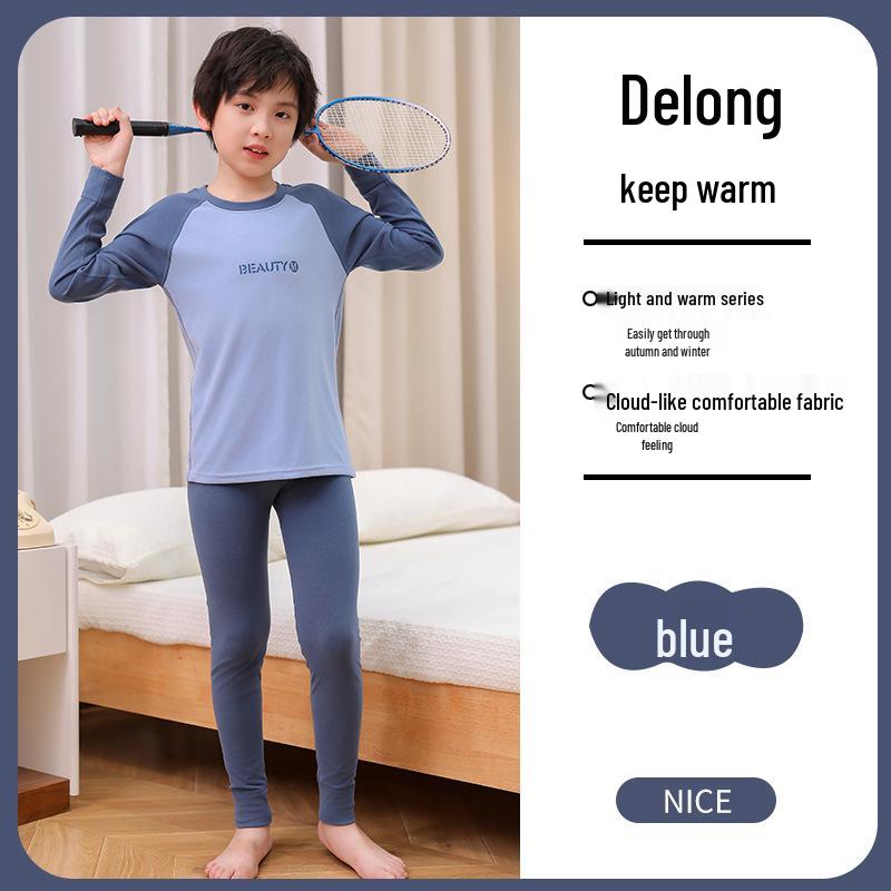 Kids' Raglan Color Block Long Sleeve Pajama Set - Autumn/Winter Warm Underwear for Boys & Girls