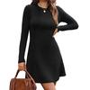 Women's Crew Neck Long Sleeve Ribbed Brushed Knit a Line Mini Sweater Dress Winter Casual Swing Dress