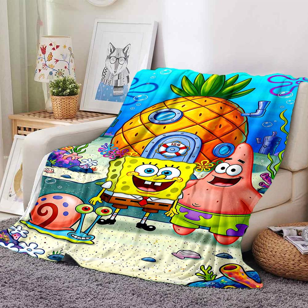 1pc Spongebob Squarepants Adventure Flannel Blanket,Ultra Soft Warm Plush Throw for Home Bedroom Bed Sofa Cover Camping Picnic Gift Y7243