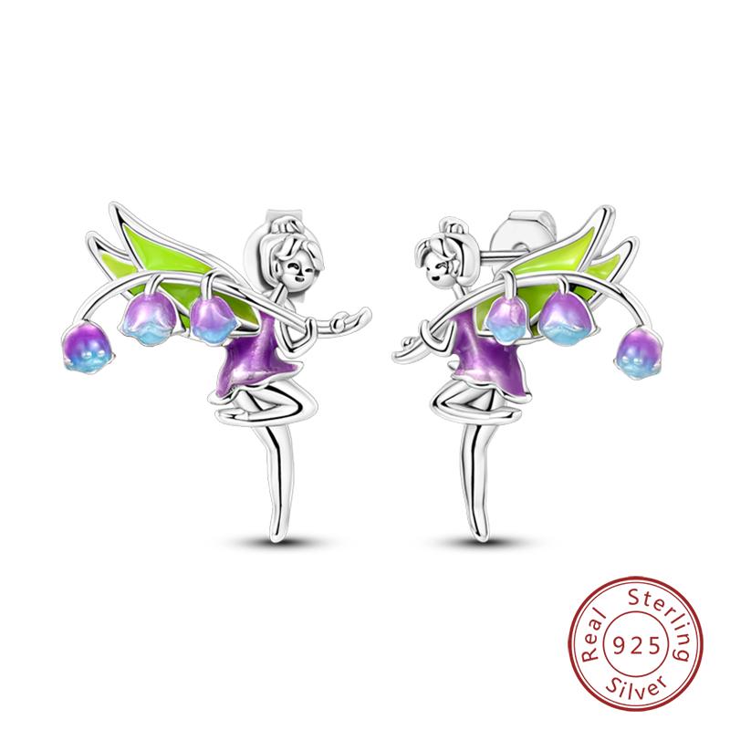 New 925 Silver Hope Rainbow Flower Earrings For Women Sparkling Colored Zircon Star Koi Earrings Fashion Party Jewelry
