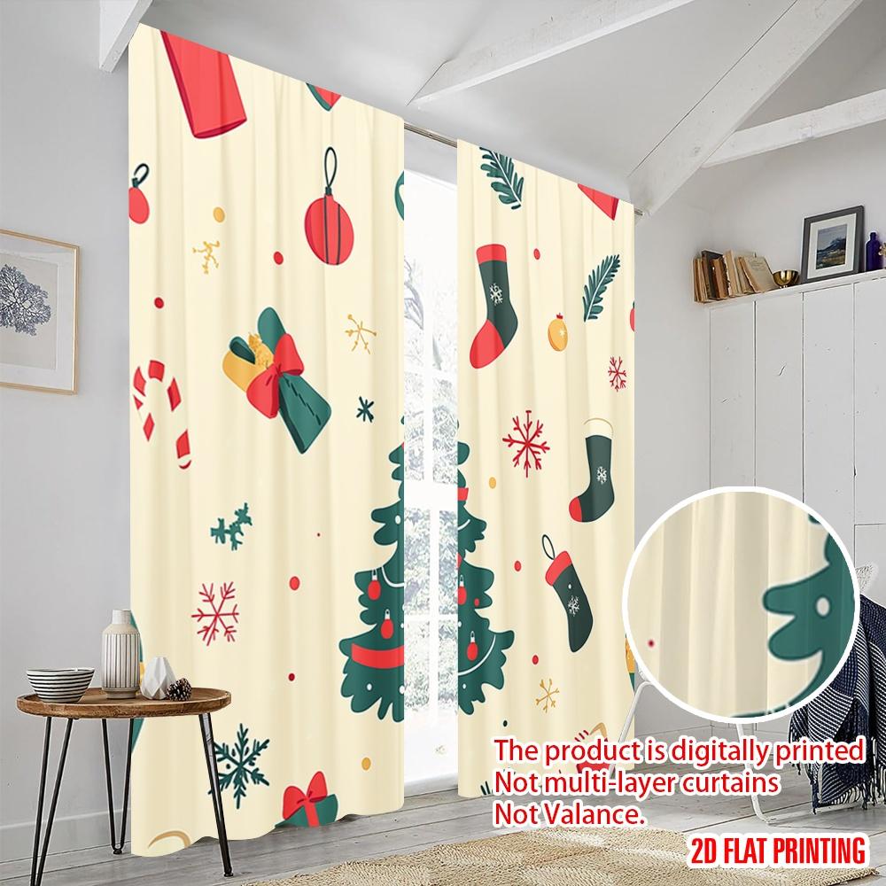 2Pcs,2D Plane Printing Contemporary Curtains Christmas Tree Snowman Winter Gift (2) Polyester Easy Install (Without Rod)