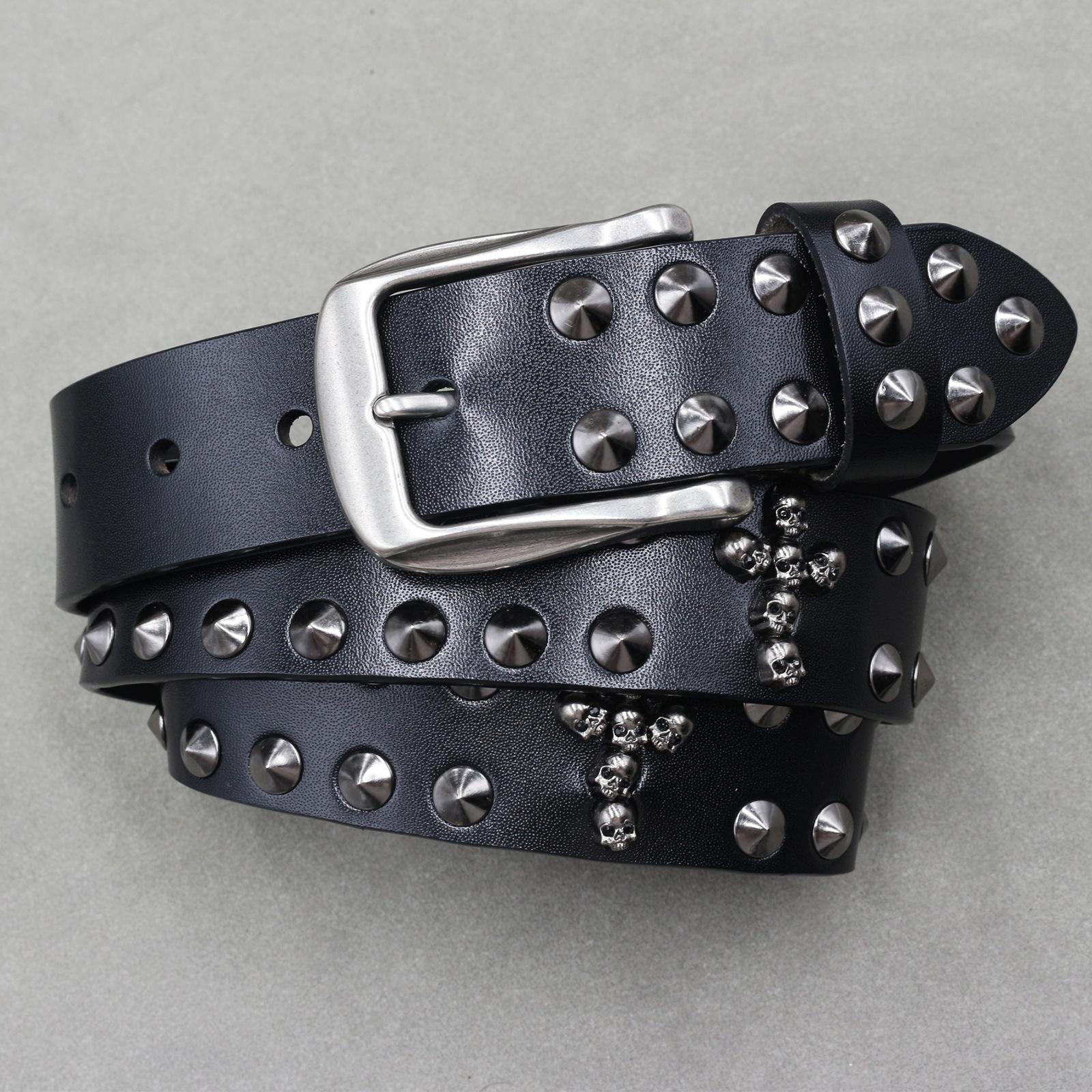 Крест Скелет Коровья Кожа Личность Тренд Панк Мужской Кожаный Ремень Заклепка Нейтральный Чехол для Застежки Уличный Тяжелая Промышленность Ремень 125cm