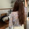 Round Neck Sweet Flower Shirts Long Sleeve Women's Chiffon Blouse  Spring Summer