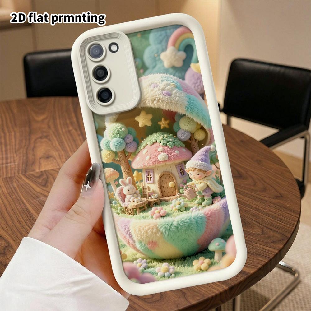 Phone Case: 2D flat, suitable for Samsung Galaxy A34 A35 M05 M06 S20 S22 S21 FE Plus 5G, Mushroom Elf Cottage, perfect Christmas and Halloween holiday