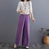 Women Pants Elastic Waistband Adjustable Drawstring Wide Leg Long Pants with Pockets Pure Color Leisure Trousers Summer Travel Work Wear