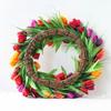 Artificial Flower Wreath 19.7 Inch Spring Summer Wreath with Green Leaves for Front Door Home Holiday Decor