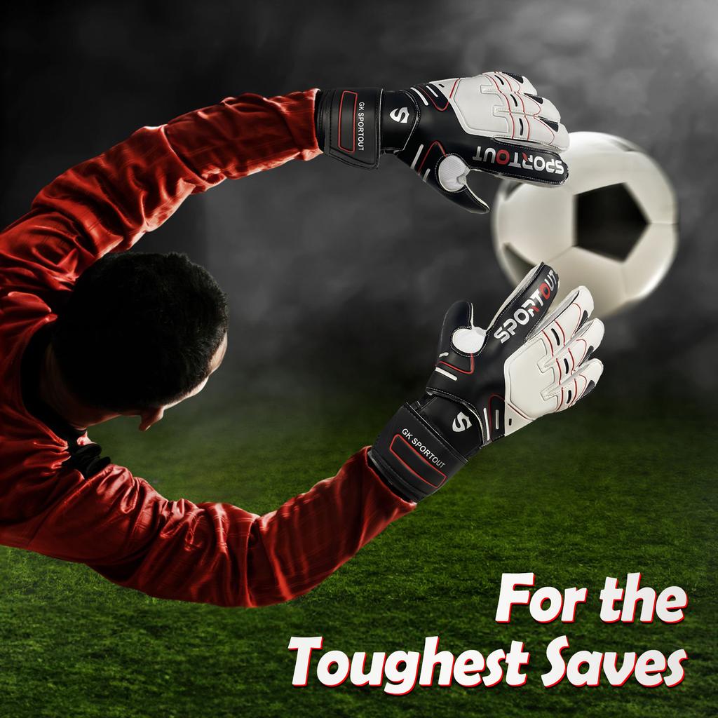 Sportout Guanti da Portiere da Giovane e Adulto, Forte Presa per le Parate Più Difficili, con Fingerave e Lattice 4+3MM