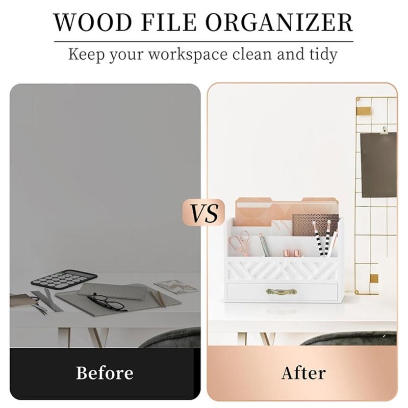 Desktop Mail Organizers Sturdy Wood File Sorter Box With Drawer for Efficient Home Office Organization Daily Use