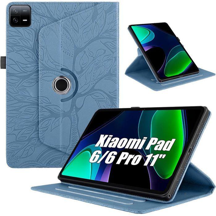 Case for Xiaomi Pad 6 / Pad 6 Pro, Rotating Case Tree Pattern Synthetic Leather Blue