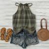 Damen ärmelloses kariertes Tanktop im Bohemian-Stil, leichte lässige Sommerbluse mit verstellbaren Trägern und lockerer Passform