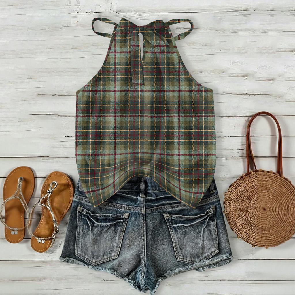 Damen ärmelloses kariertes Tanktop im Bohemian-Stil, leichte lässige Sommerbluse mit verstellbaren Trägern und lockerer Passform