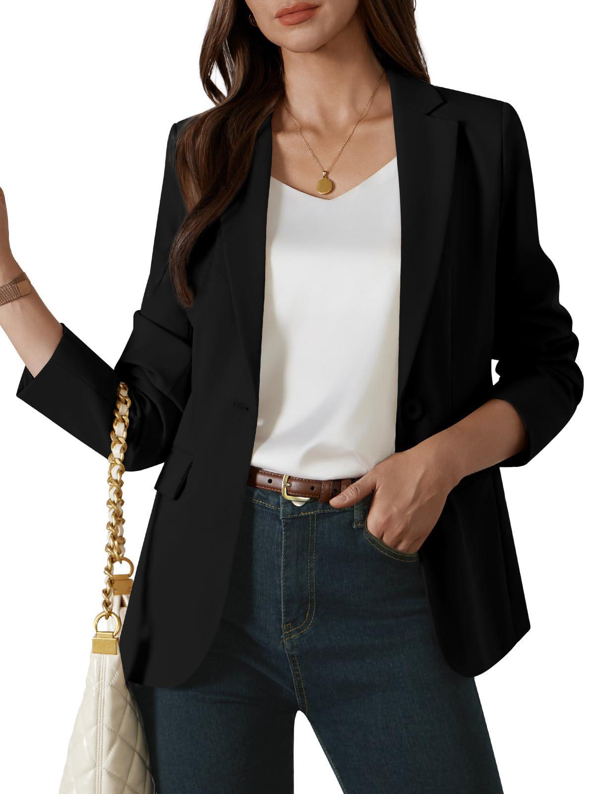 

2025 European Slim Fit Women s Solid Color Long Sleeve Single Button Casual Blazer M