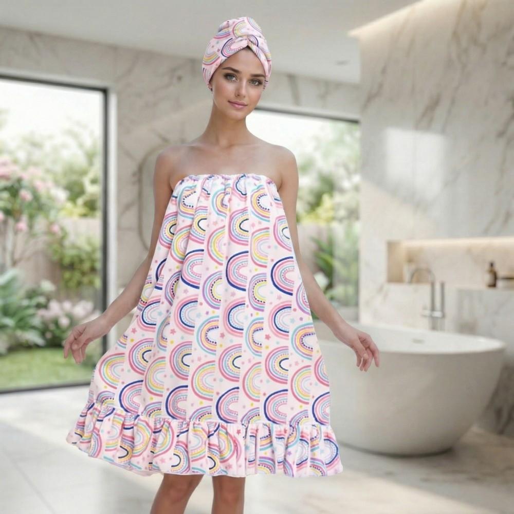 Soft Women Shower Towel Dress Breathable Beach Towel Bath Skirt and Hair Wrap Set  Fitness