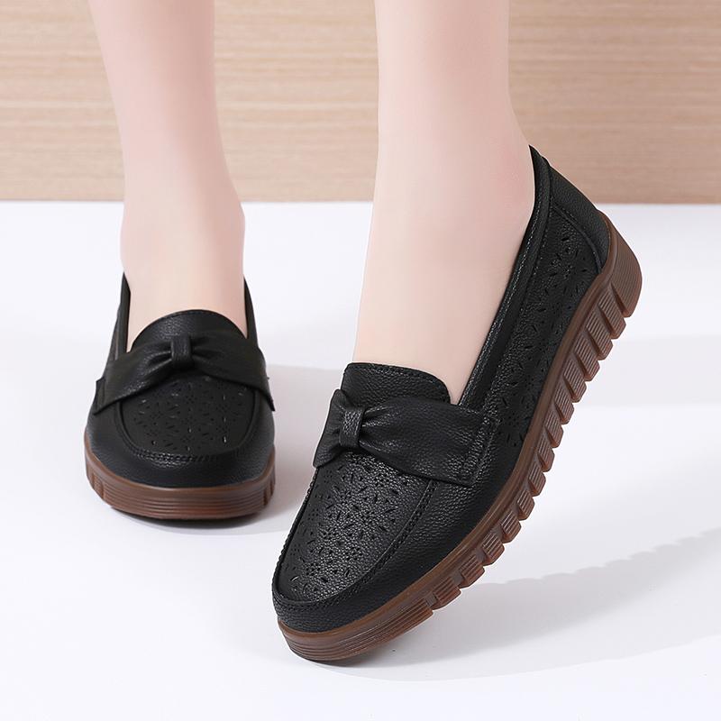 Spring and Summer New Womens Flat Shoes Work Flat Casual Sports Shoes Cowhide Soft Loafers Breathable Mother Shoes 35-44
